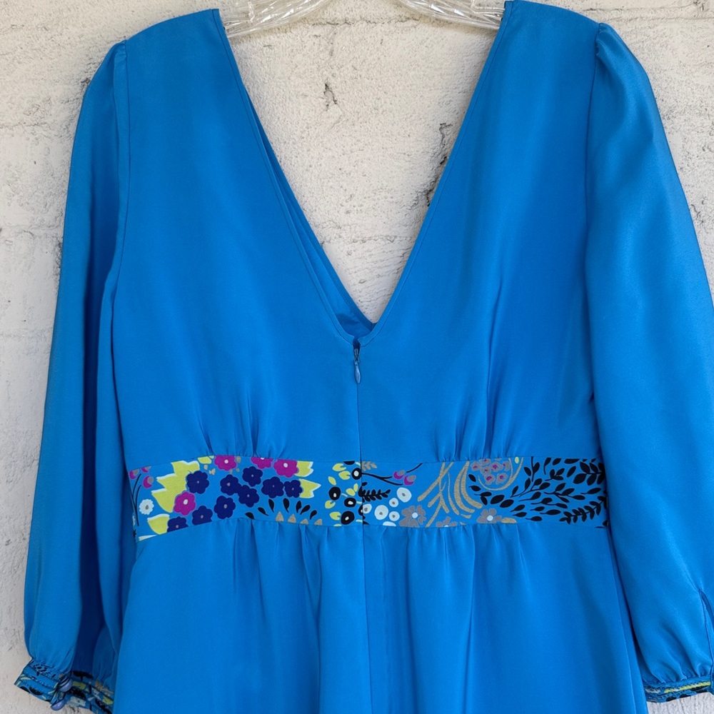 Tibi Blue Floral/Paisley Engineered Print Silk High Waisted Dress Size 6 - Picture 6 of 13